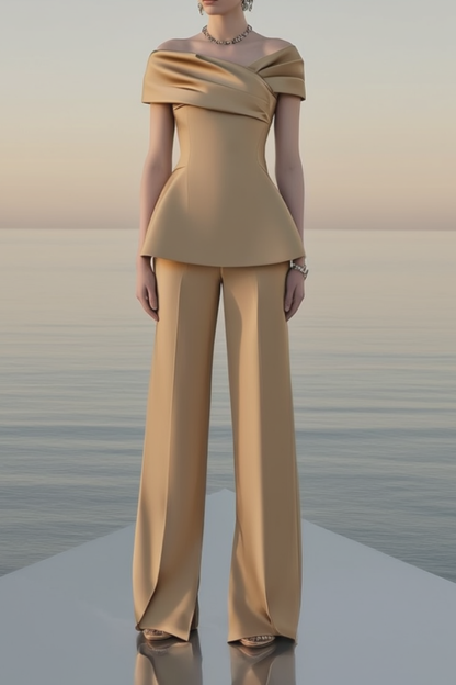 Party Outfit Sets Golden Off Shoulder Straight Pants Set