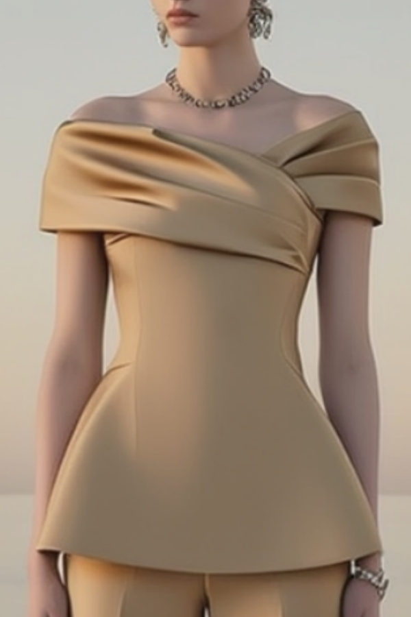 Party Outfit Sets Golden Off Shoulder Straight Pants Set