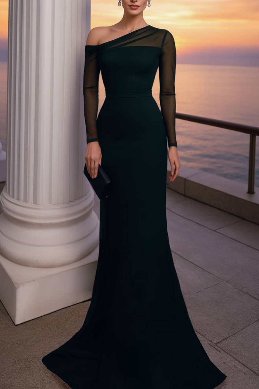 Formal ​Evening Dress Black Cold Shoulder Long Sleeve Maxi Mermaid Dress