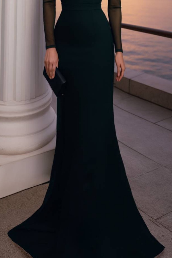 Formal ​Evening Dress Black Cold Shoulder Long Sleeve Maxi Mermaid Dress
