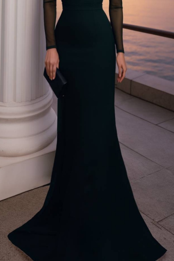 Formal ​Evening Dress Black Cold Shoulder Long Sleeve Maxi Mermaid Dress