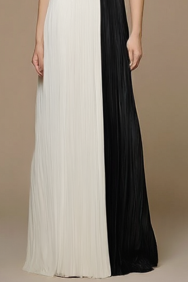 Formal ​Evening Dress Black White One Shoulder Maxi Dress