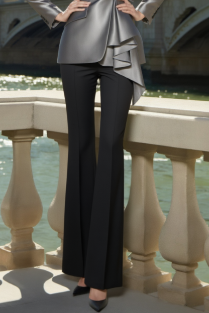 Party Outfit Sets Silver Lapel Long Sleeve Flare Pants Set