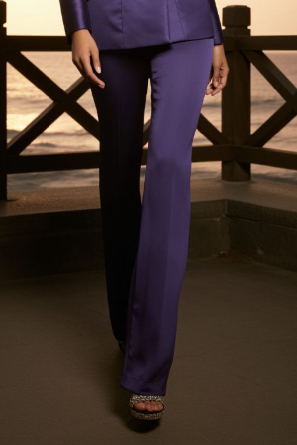 Party Blazer Suit Sets Purple Lapel Long Sleeve Feather Pants Set
