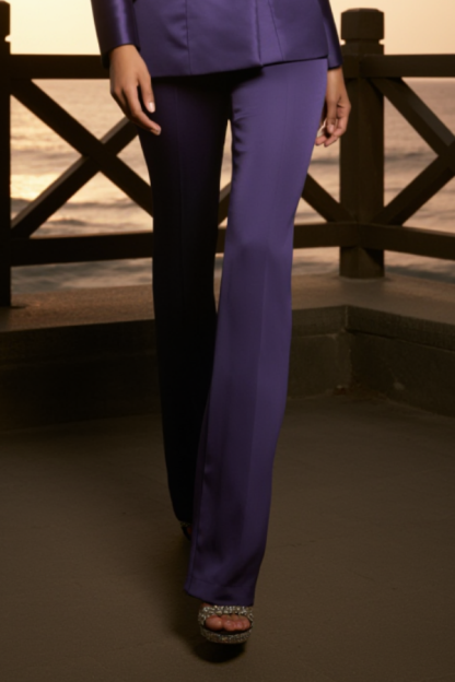 Party Blazer Suit Sets Purple Lapel Long Sleeve Feather Pants Set