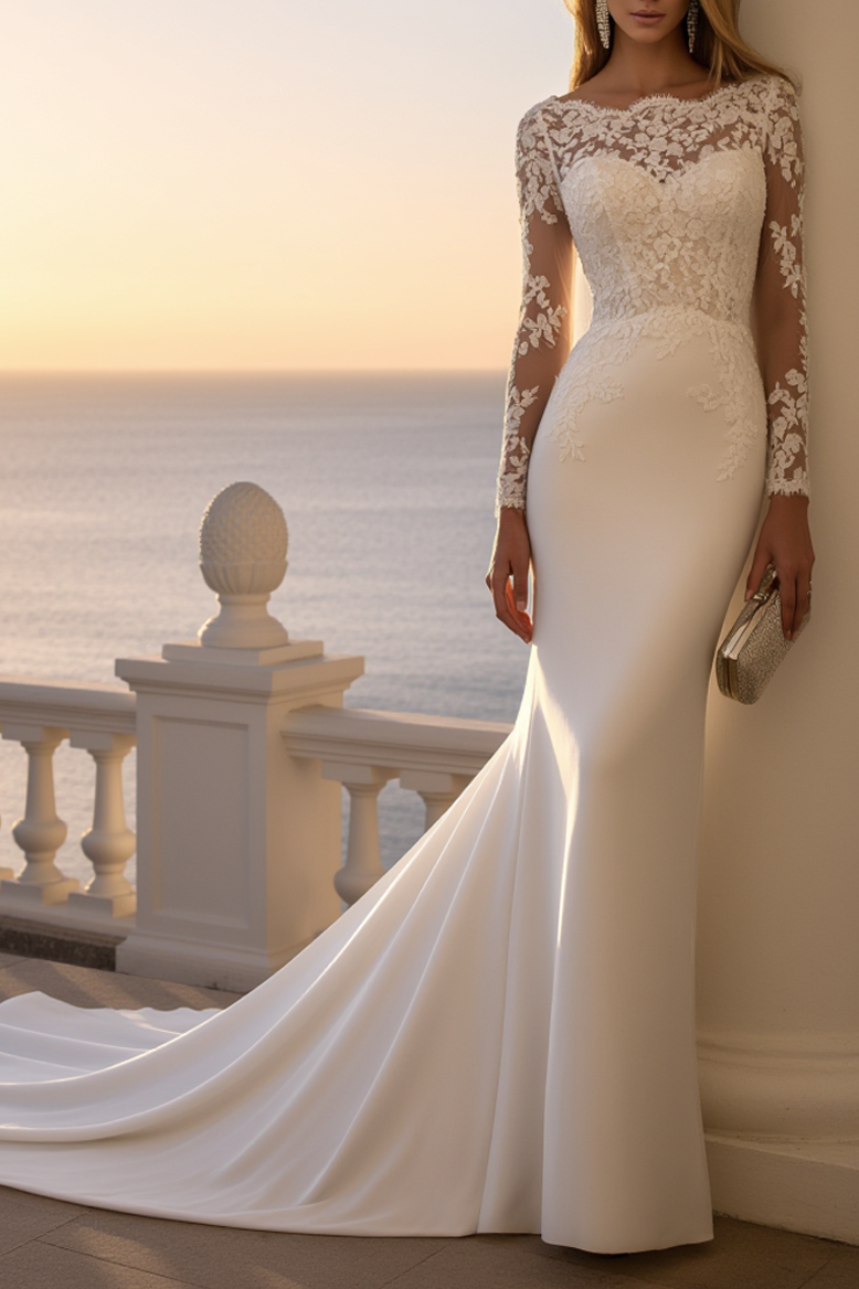 Wedding Dress White Off Shoulder Lace Maxi Long Sleeve Dress