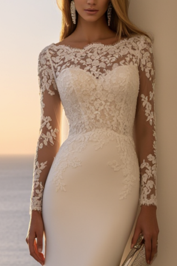 Wedding Dress White Off Shoulder Lace Maxi Long Sleeve Dress