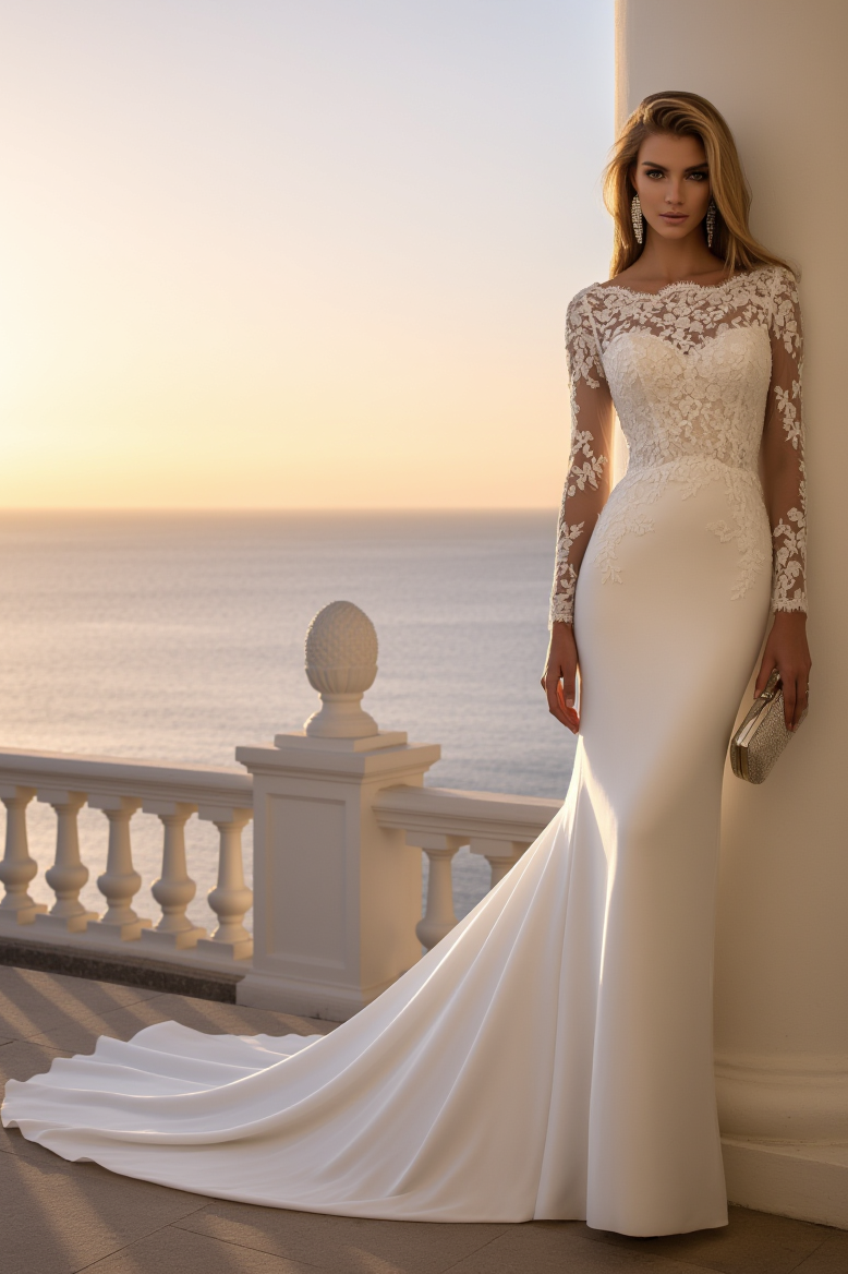 Wedding Dress White Off Shoulder Lace Maxi Long Sleeve Dress