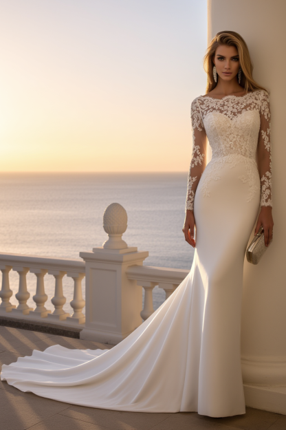 Wedding Dress White Off Shoulder Lace Maxi Long Sleeve Dress