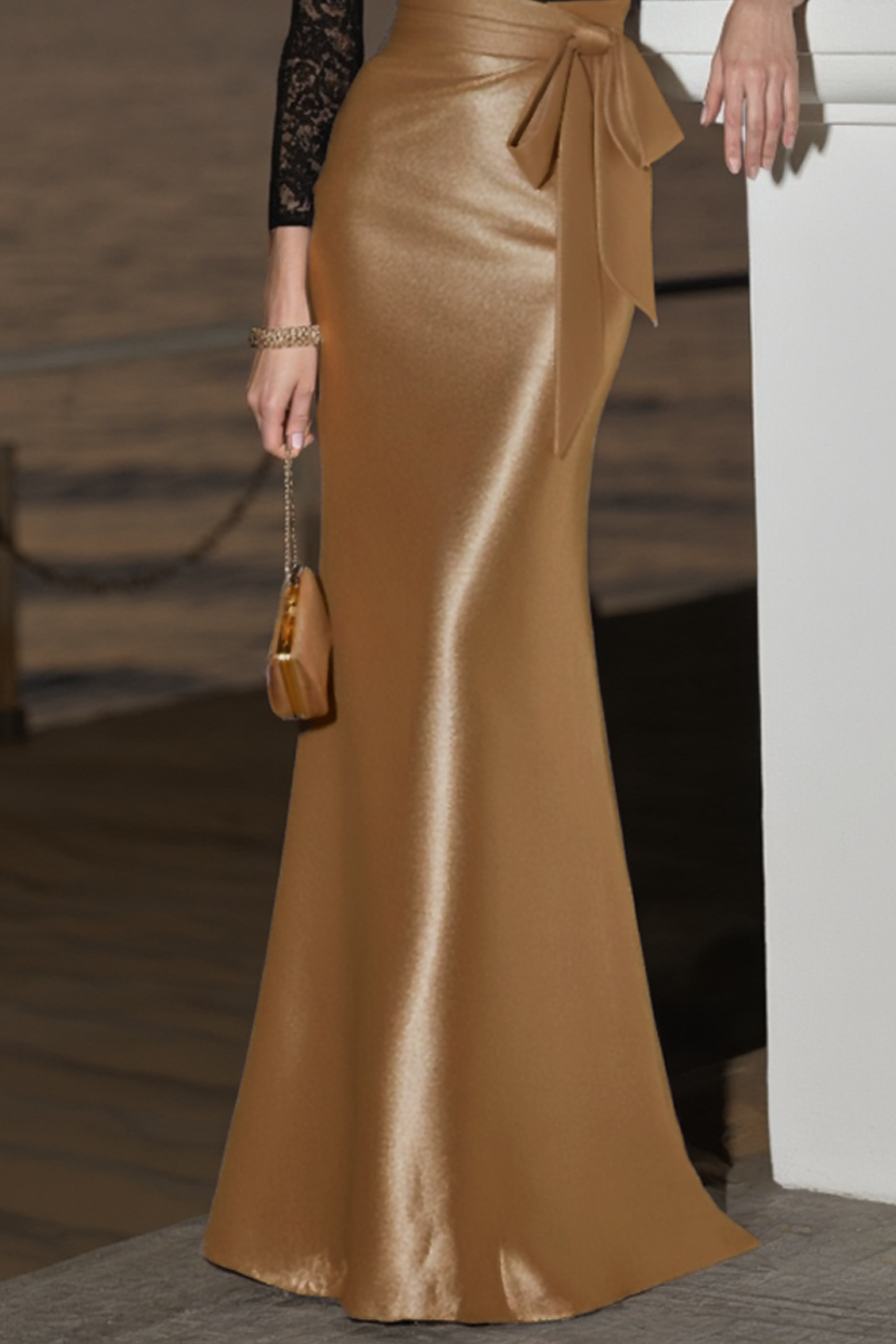 Formal ​Evening Outfit Sets Dress Purple Crew Neck Lace Maxi Long Sleeve Skirt Set