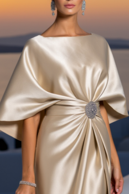 Cocktail Satin Dress Champagne Crew Neck Knee-Length Dress
