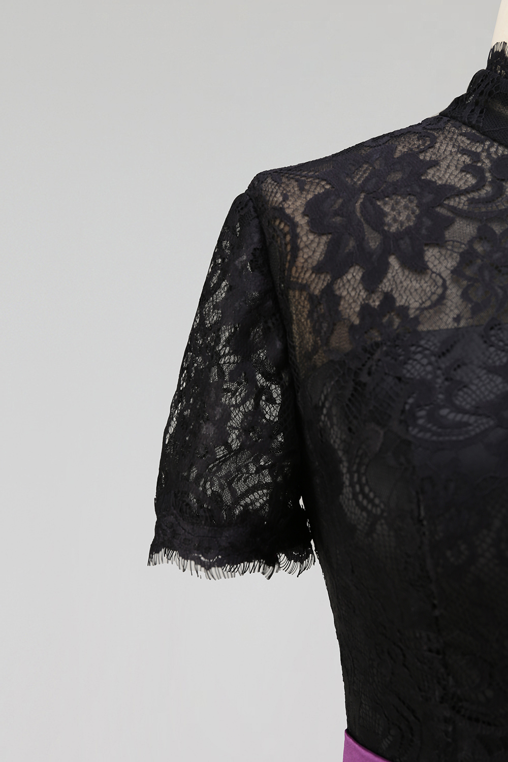 Evening Set Black Lace Belted Top with Purple Mermaid Maxi Skirt