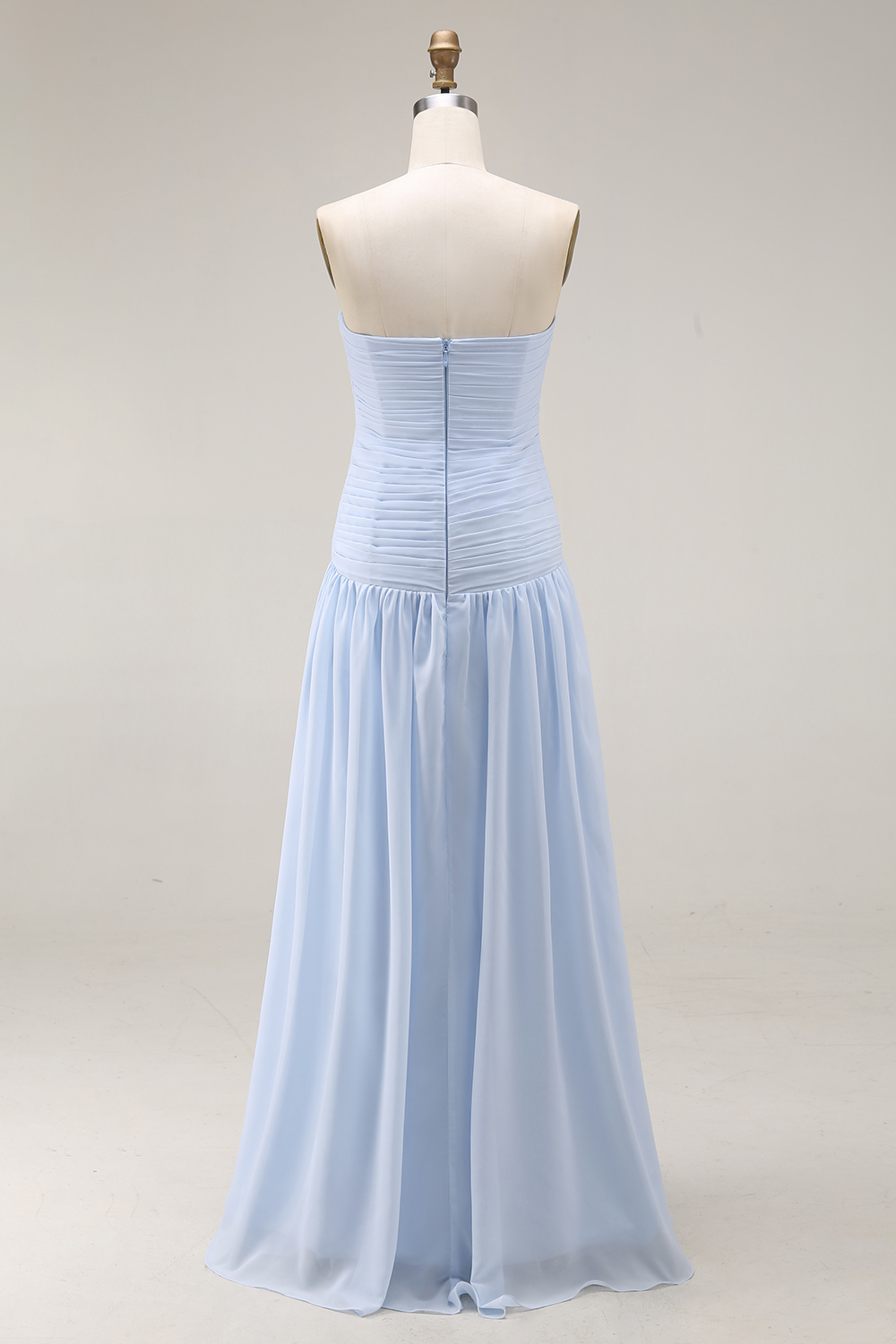 Light Blue Formal ​Wedding Bridesmaid Dress Strapless Chiffon Maxi Dress 