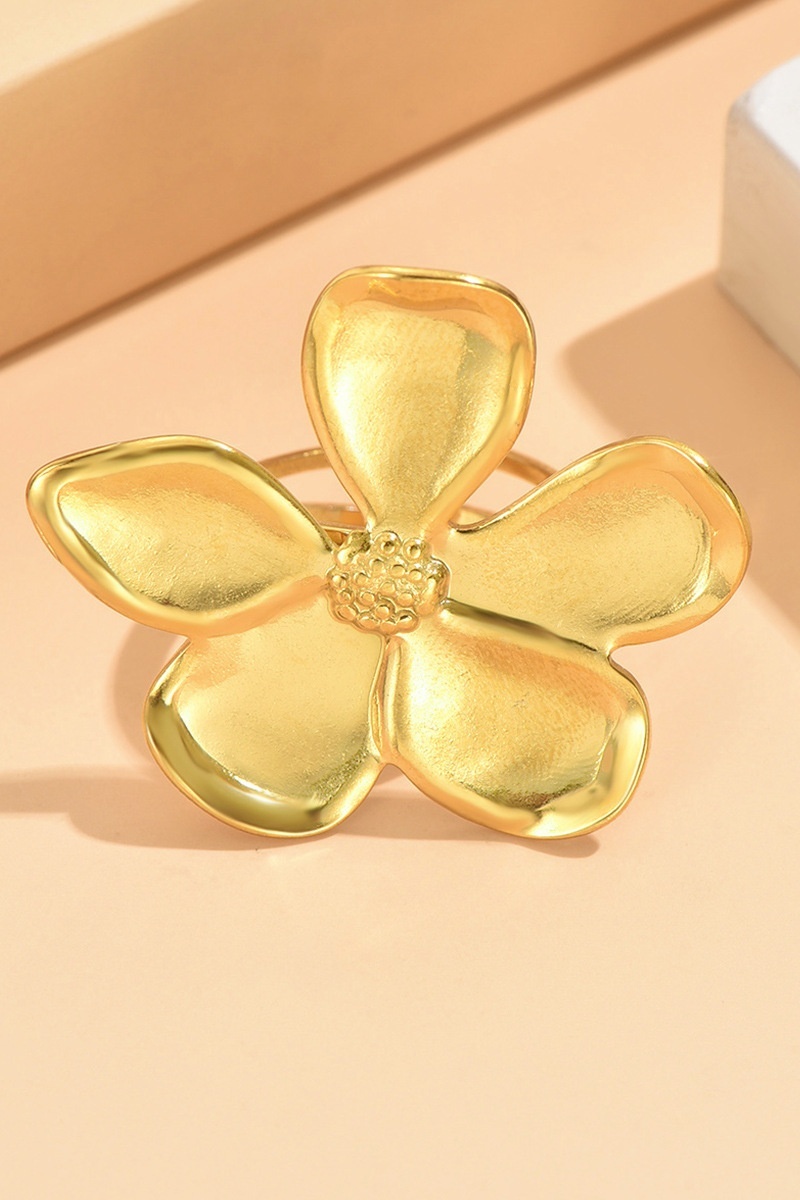 Exaggerated Floral Golden Open Rings for Party