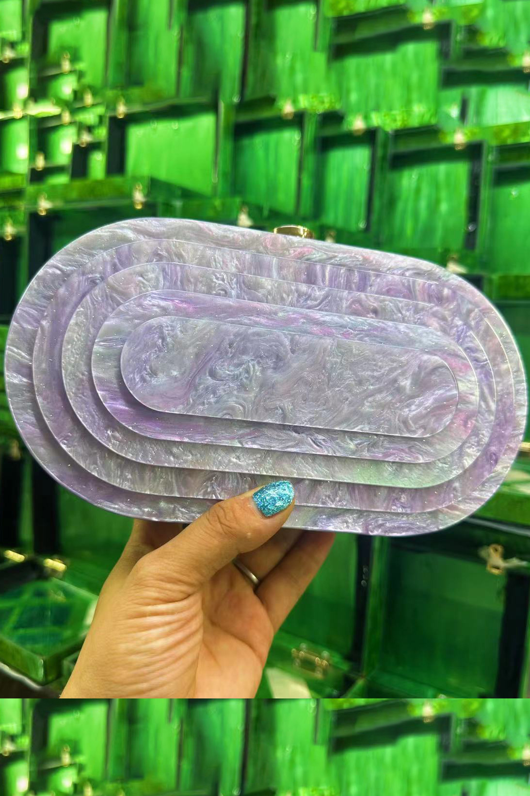 Geometry Arylic Buckle Handbag with Evening Chain Bag