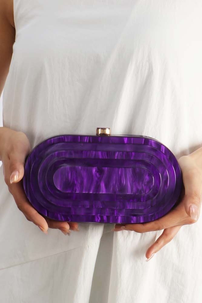 Geometry Arylic Buckle Handbag with Evening Chain Bag