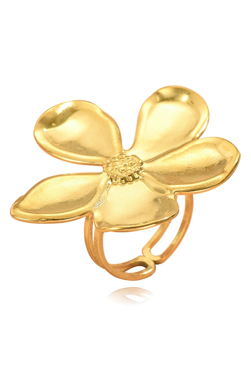 Exaggerated Floral Golden Open Rings for Party