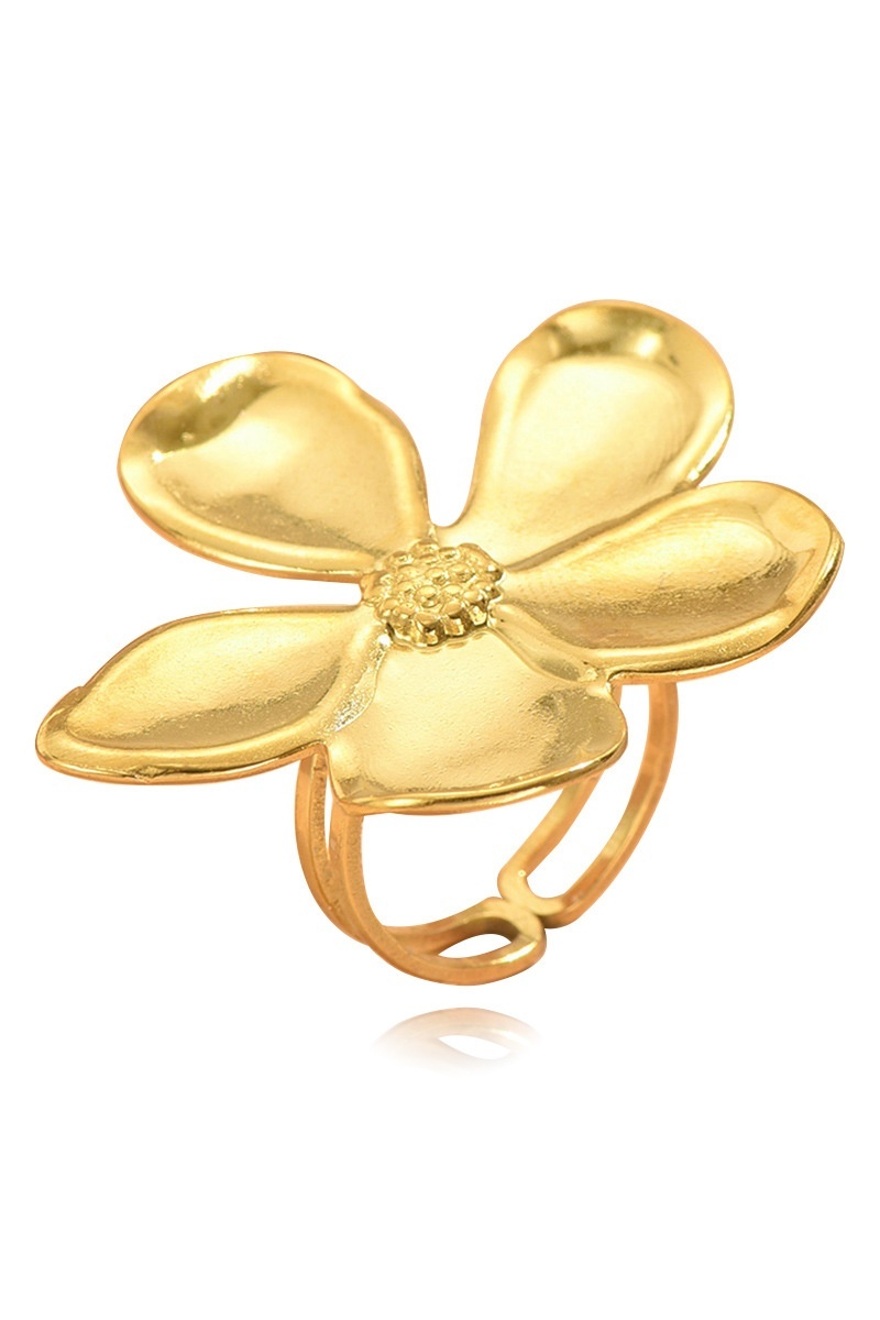 Exaggerated Floral Golden Open Rings for Party
