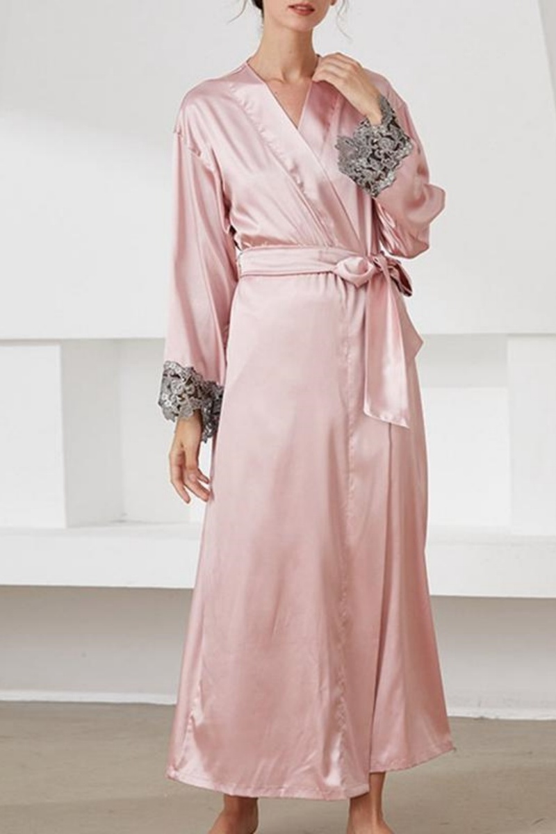 Bridesmaid Pajama Robe Red V Neck Lace Satin Robes Gown