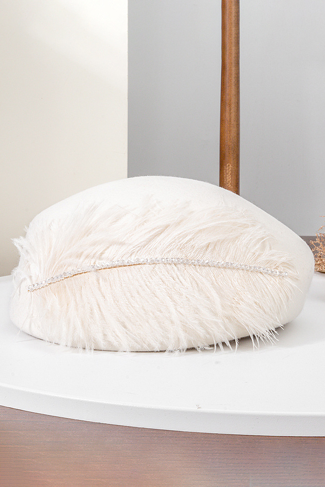 Classic Wool Beret Feather Hats for Women