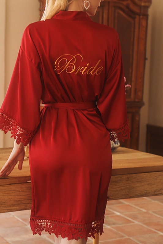 Bridal Pajama Robe White V Neck Satin Lace Robes Gown