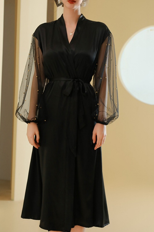 Bridesmaid Pajama Robe White V Neck Satin Mesh Robes Gown