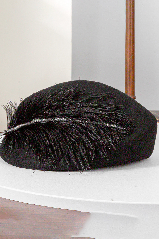 Classic Wool Beret Feather Hats for Women