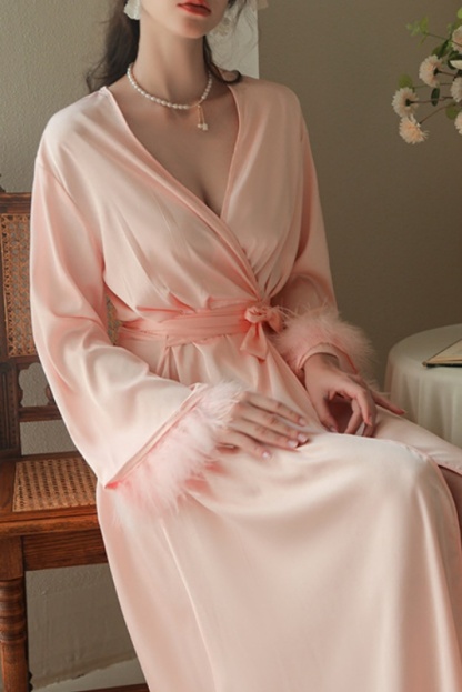 Bridesmaid Pajama Robe White V Neck Satin Robes Gown