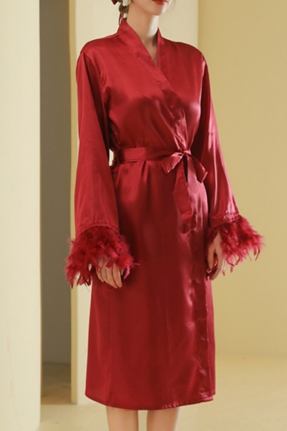 Bridesmaid Pajama Robe White V Neck Satin Feather Robes Gown