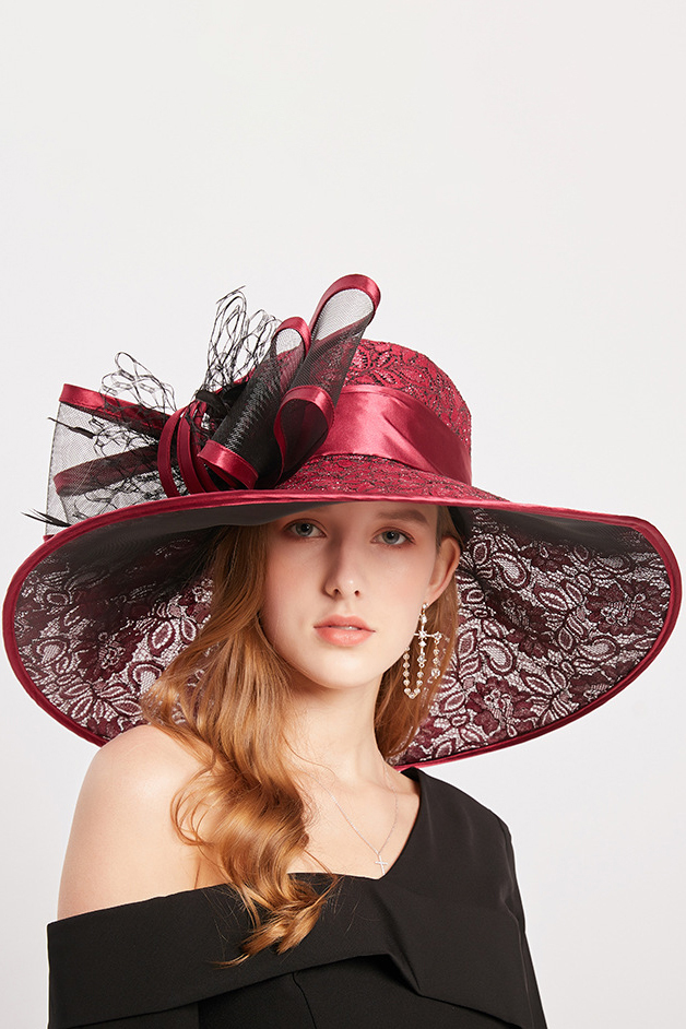 Women's Organza Lace Church Derby Hat Bridal Bow Tea Party