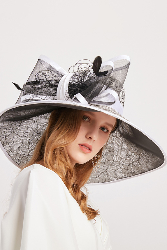 Women's Organza Lace Church Derby Hat Bridal Bow Tea Party