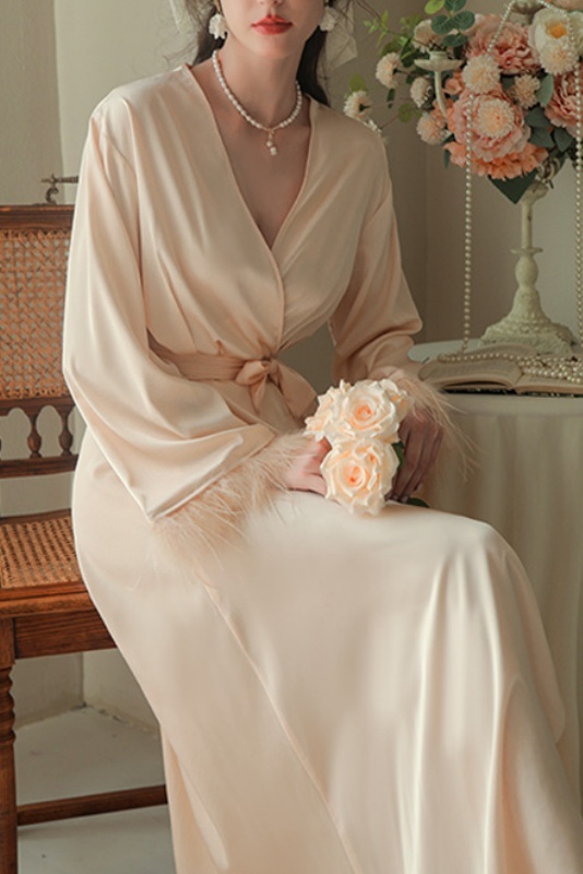 Bridesmaid Pajama Robe White V Neck Satin Robes Gown