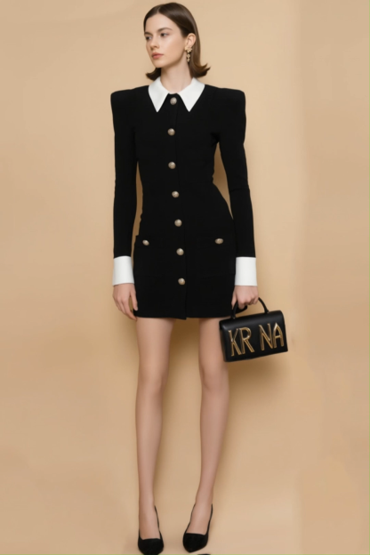 Work Blazer Dress​ Black White Collared Mini Sheath Dress