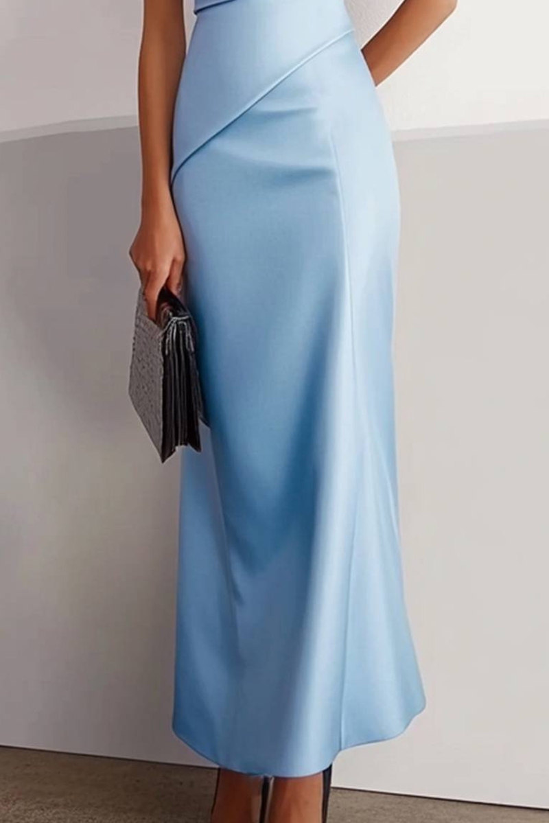 Blue Formal Party Dress Off Shoulder Evening Satin Evening Gown