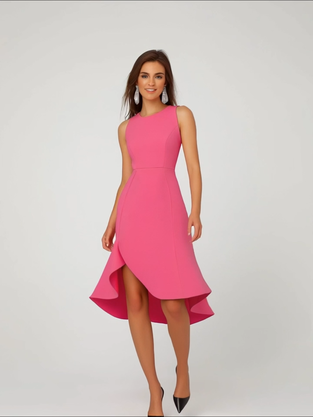 Semi-Formal Party Dress Pink Round Neck Sleeveless Midi Dress