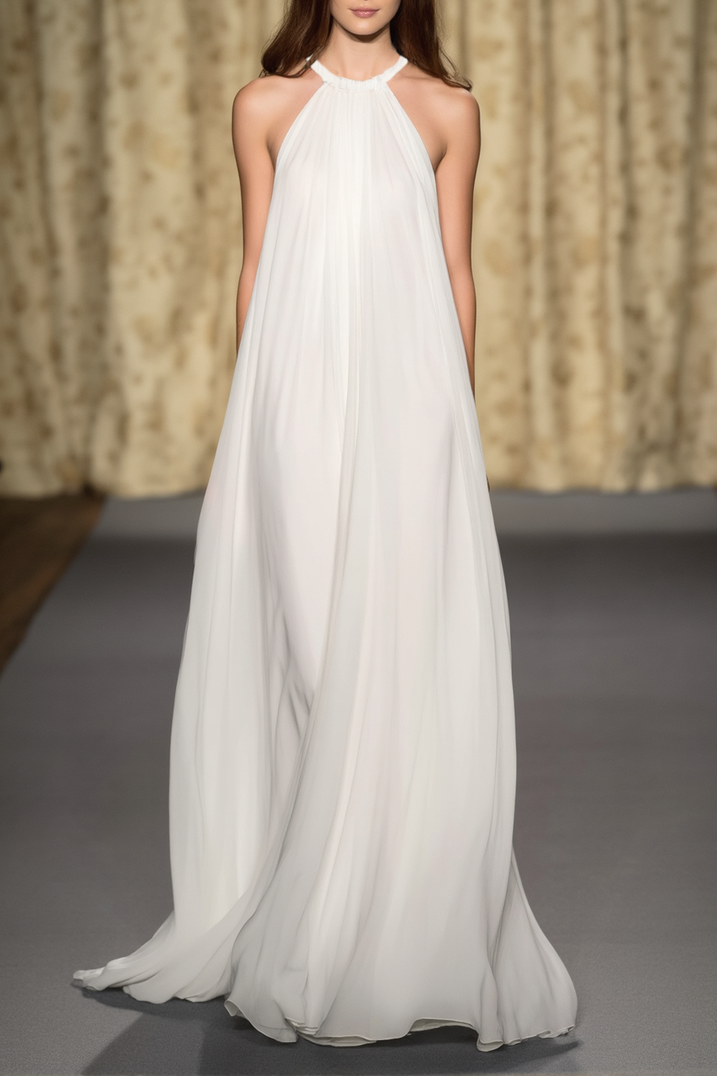 Formal Evening Dress White Halter Neck Maxi Dress