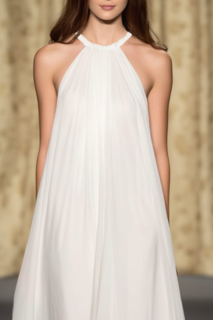 Formal Evening Dress White Halter Neck Maxi Dress