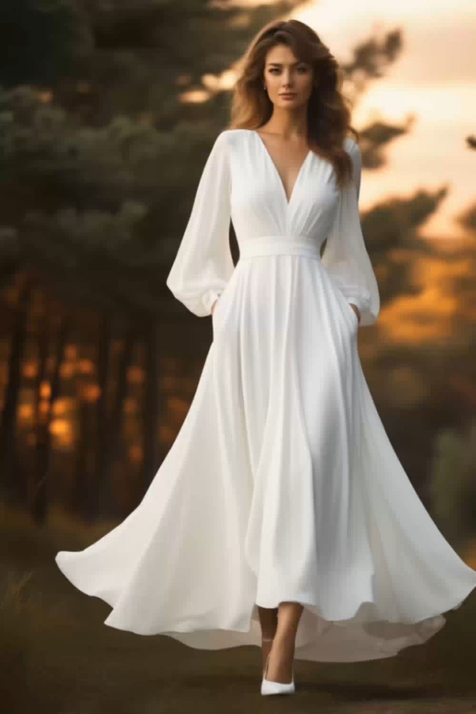 Formal Swing Evening Dress White V Neck Maxi Dress