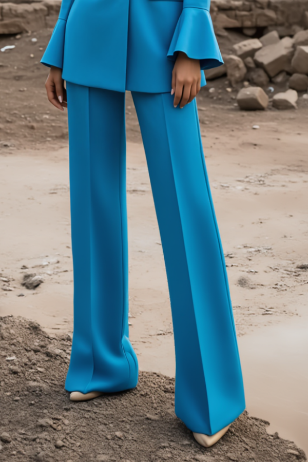 Work Blazer Suit Sets Blue Lapel Long Sleeve Pants Set
