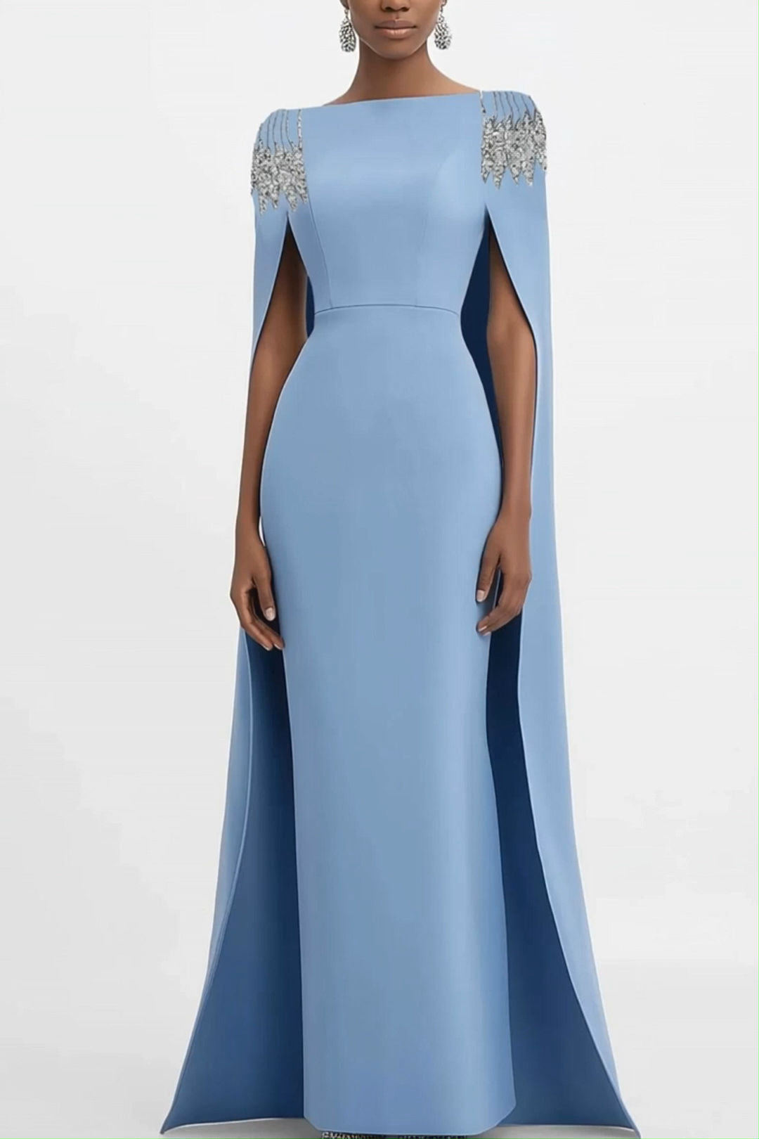 Wedding Guest Dresses Rhinestone Cape Maxi Mother of Bride Dresses