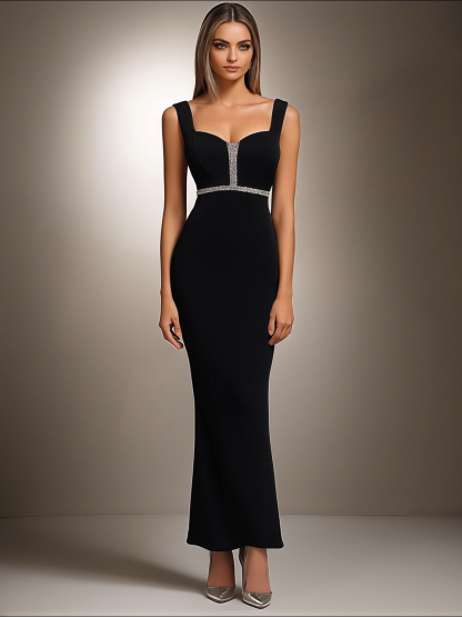 Semi-Formal Party Dress Black Silver Embellished Slim Midi Dress
