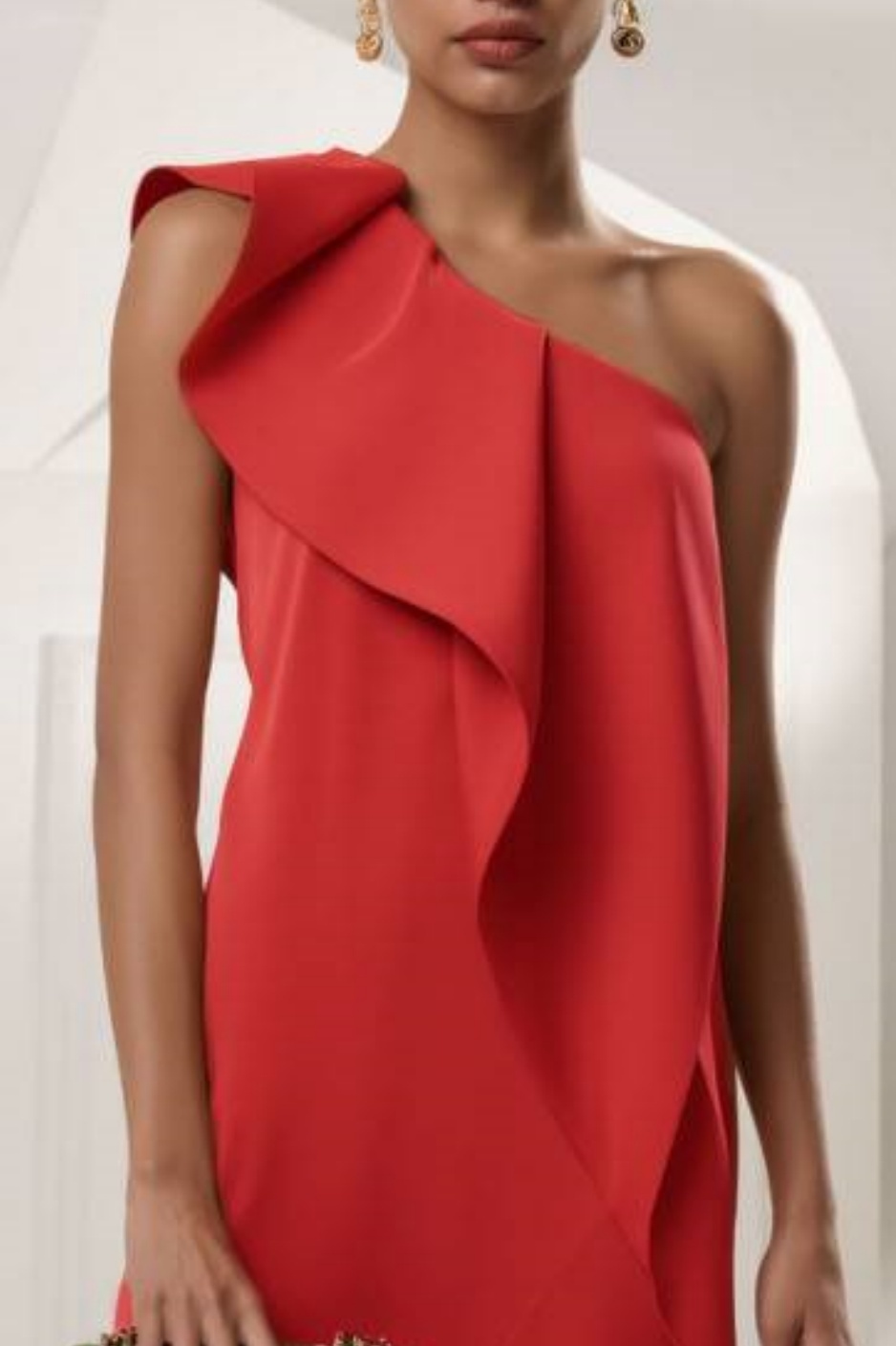 Cocktail Party​ Dress Red Ruffle One Shoulder Knee-Length Dress