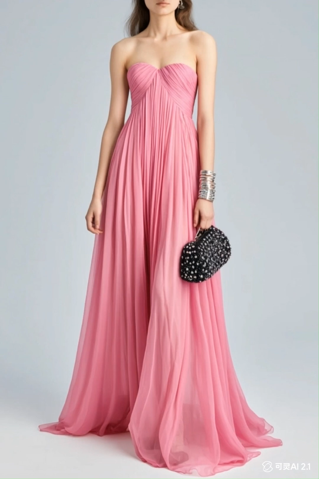 Holiday Evening Dress Pink Strapless Ruched Floor Chiffon Dress