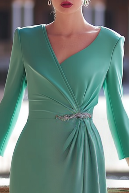 Mother of th Bride Dress Green V Neck Midi Dress