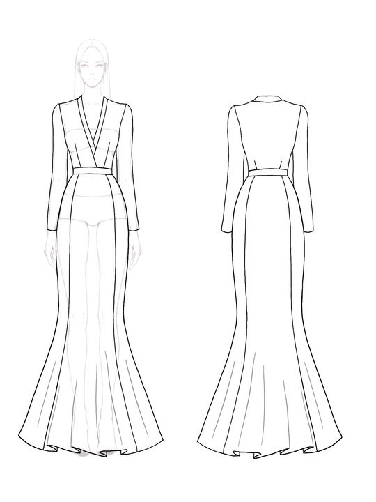 Elegant Work Formal  Dress V Neck Long Sleeve Black White Maxi Dress