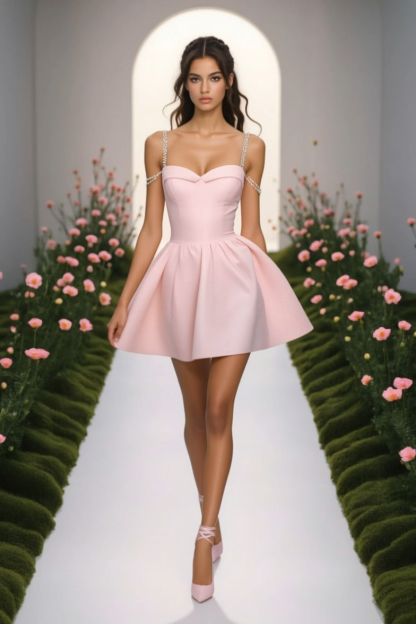 Homecoming​ Party Dress​​ Pink Spaghetti Strap Mini Dress