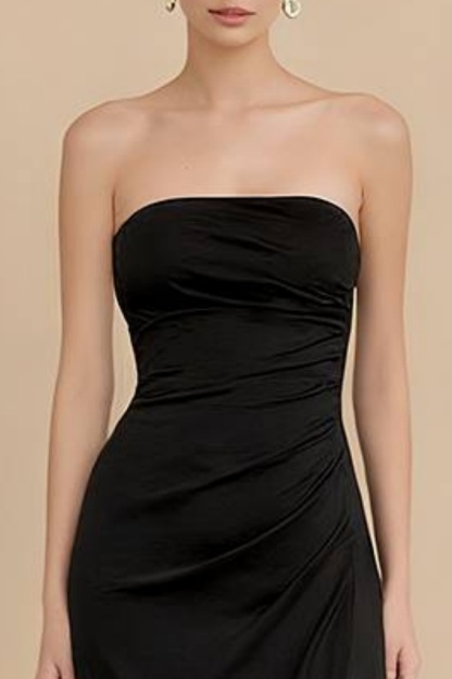 Formal ​Evening Dress Black Strapless Slit Maxi Dress