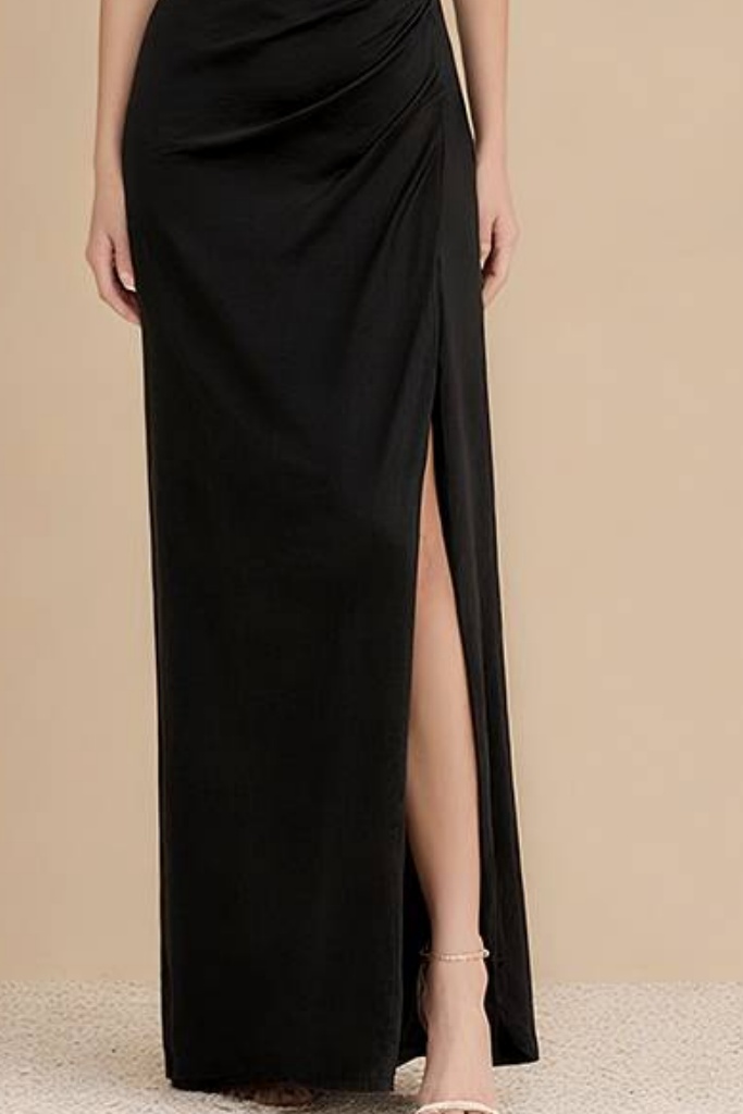 Formal ​Evening Dress Black Strapless Slit Maxi Dress