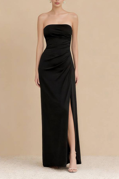 Formal ​Evening Dress Black Strapless Slit Maxi Dress