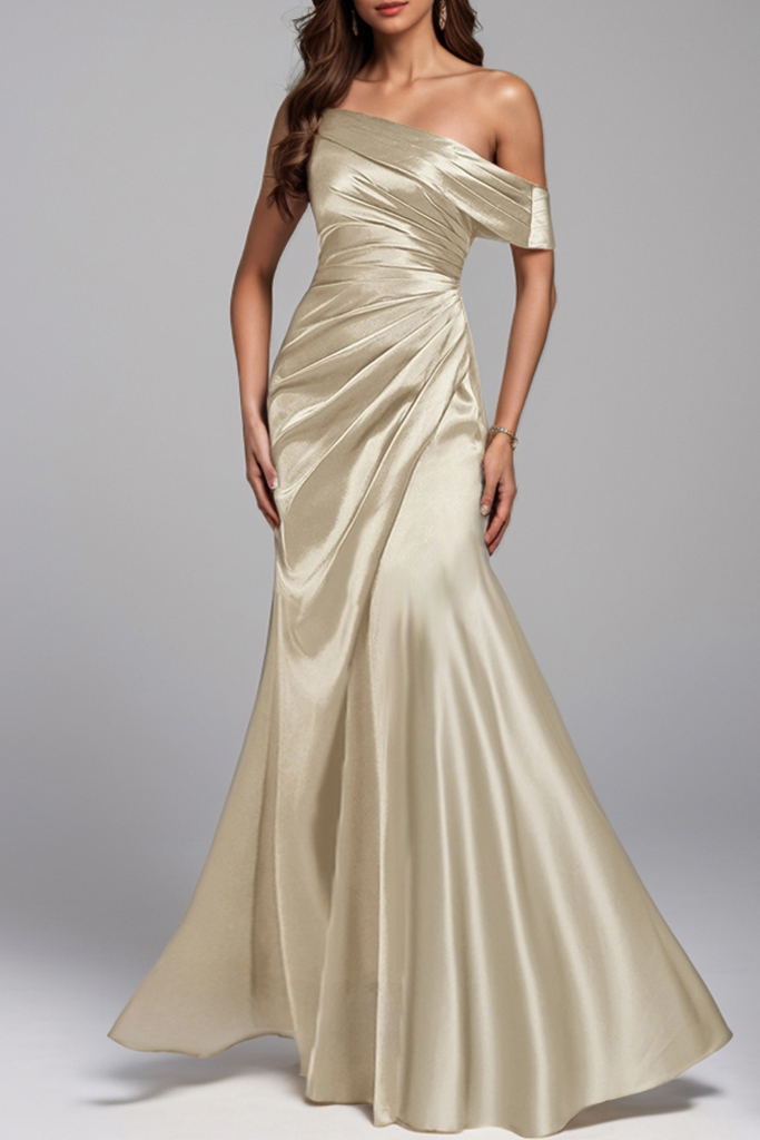 Formal Off-Shoulder Satin Mermaid Maxi Dress